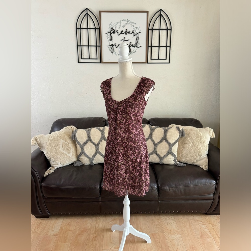 Vintage 90’s Xhilaration Dainty Brown Floral Print Dress Size M Summer Boho